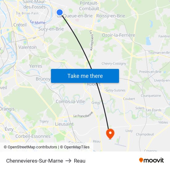 Chennevieres-Sur-Marne to Reau map