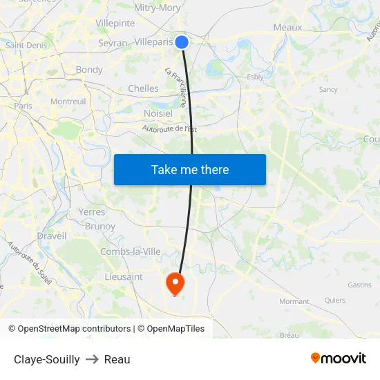 Claye-Souilly to Reau map