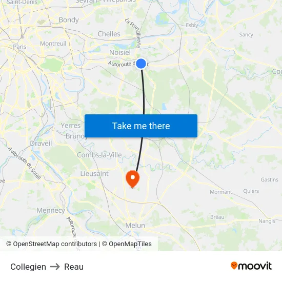 Collegien to Reau map