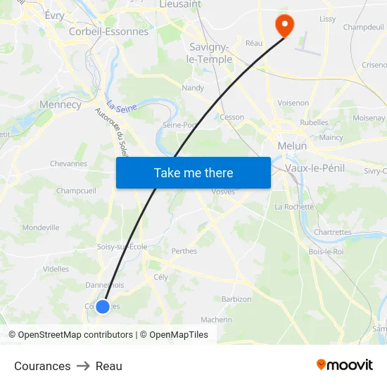 Courances to Reau map