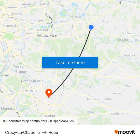 Crecy-La-Chapelle to Reau map