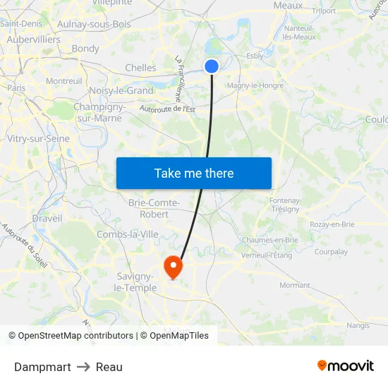 Dampmart to Reau map
