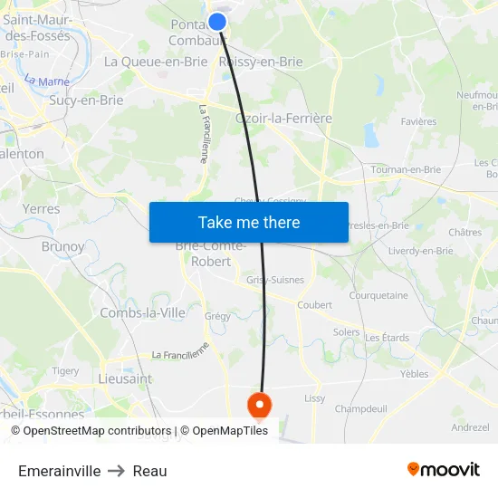 Emerainville to Reau map