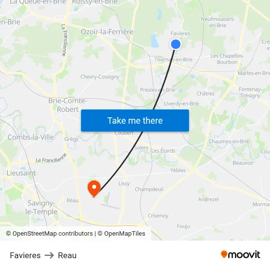 Favieres to Reau map