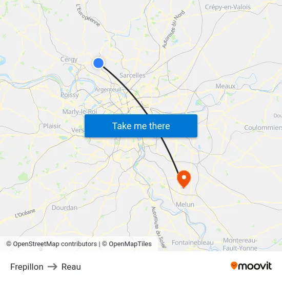 Frepillon to Reau map