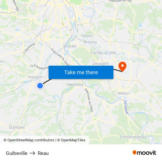 Guibeville to Reau map