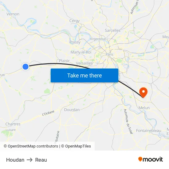Houdan to Reau map