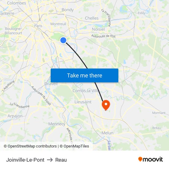 Joinville-Le-Pont to Reau map