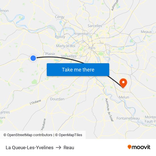 La Queue-Les-Yvelines to Reau map