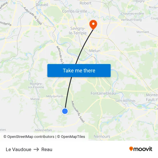 Le Vaudoue to Reau map