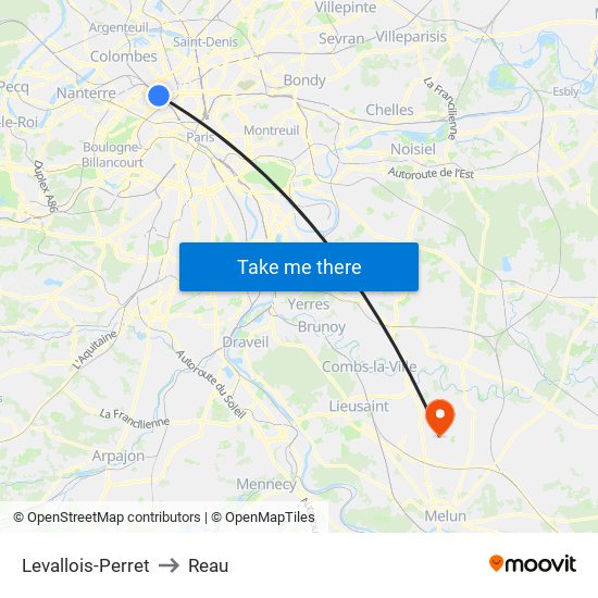 Levallois-Perret to Reau map