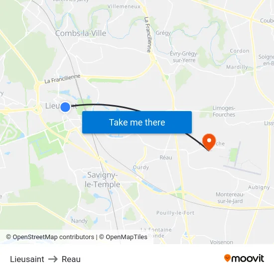 Lieusaint to Reau map