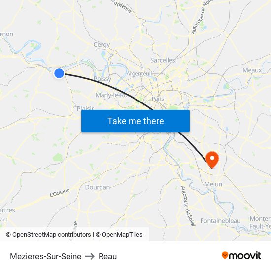 Mezieres-Sur-Seine to Reau map