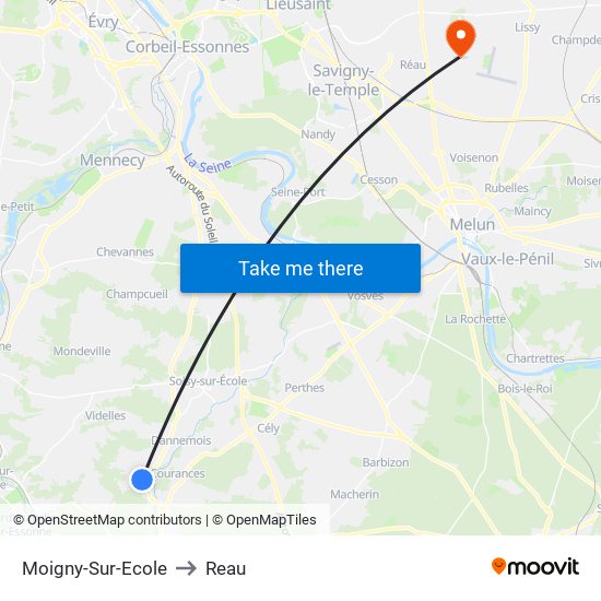 Moigny-Sur-Ecole to Reau map