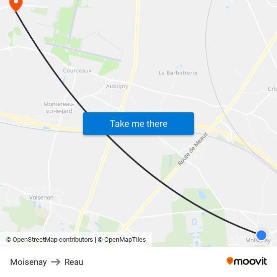 Moisenay to Reau map