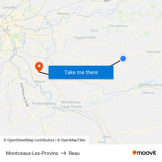 Montceaux-Les-Provins to Reau map