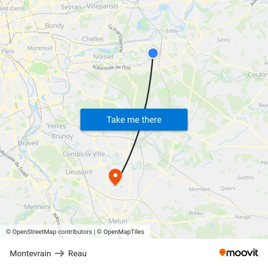 Montevrain to Reau map