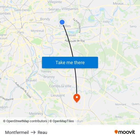 Montfermeil to Reau map