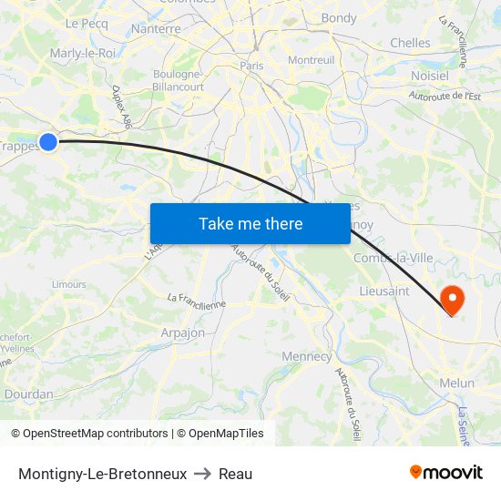 Montigny-Le-Bretonneux to Reau map