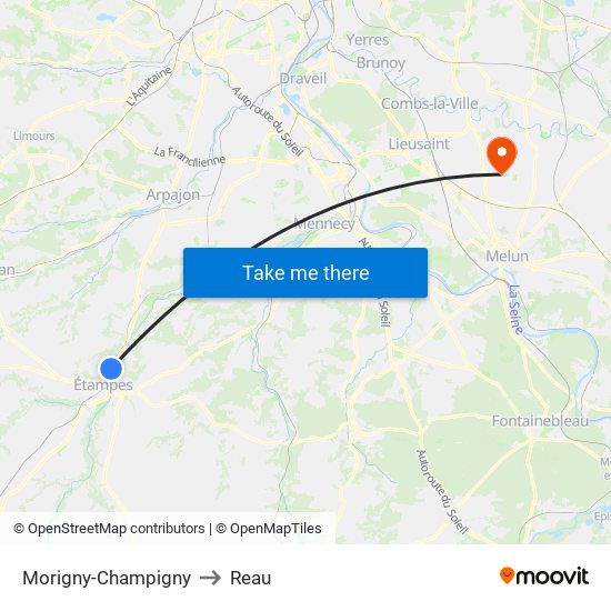 Morigny-Champigny to Reau map