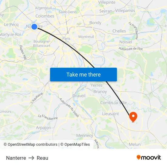 Nanterre to Reau map