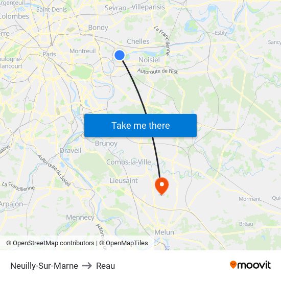 Neuilly-Sur-Marne to Reau map