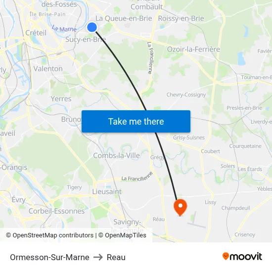 Ormesson-Sur-Marne to Reau map