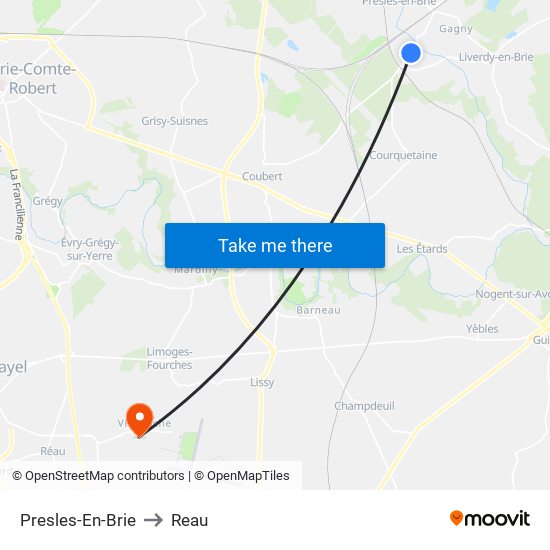 Presles-En-Brie to Reau map