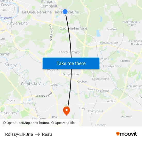 Roissy-En-Brie to Reau map
