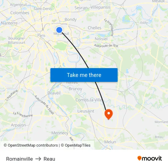 Romainville to Reau map