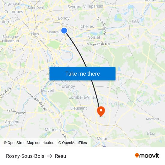 Rosny-Sous-Bois to Reau map