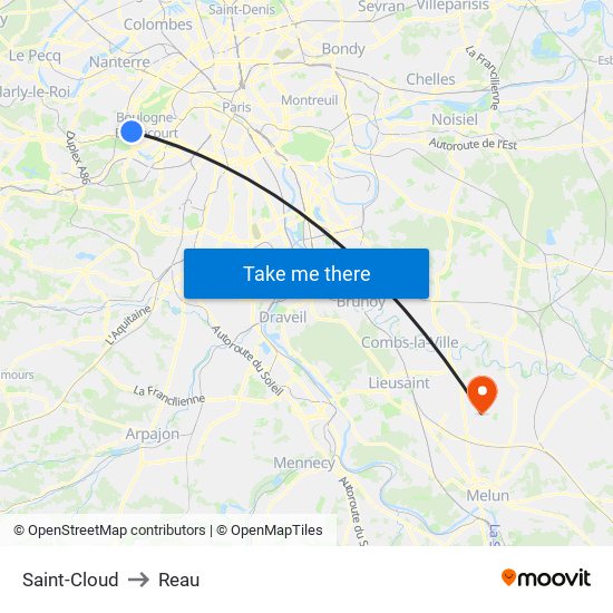 Saint-Cloud to Reau map