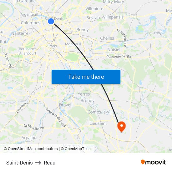 Saint-Denis to Reau map