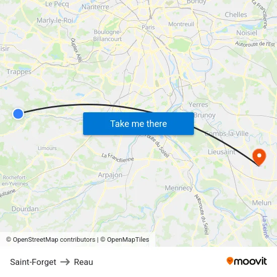 Saint-Forget to Reau map
