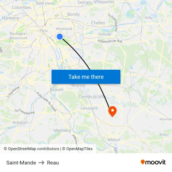 Saint-Mande to Reau map