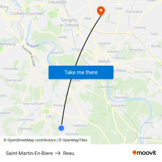 Saint-Martin-En-Biere to Reau map