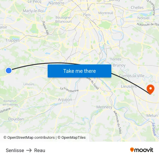 Senlisse to Reau map