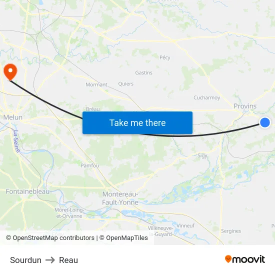 Sourdun to Reau map