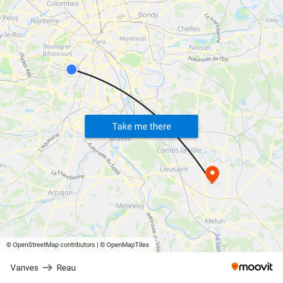 Vanves to Reau map