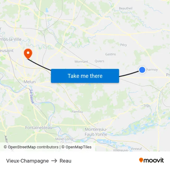 Vieux-Champagne to Reau map