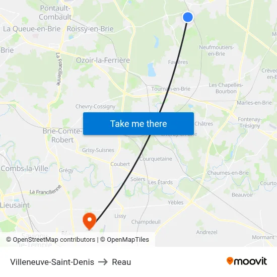 Villeneuve-Saint-Denis to Reau map