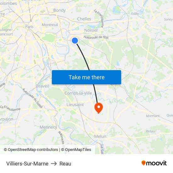 Villiers-Sur-Marne to Reau map