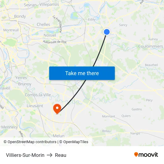 Villiers-Sur-Morin to Reau map