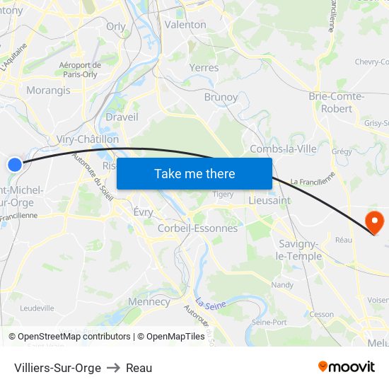 Villiers-Sur-Orge to Reau map