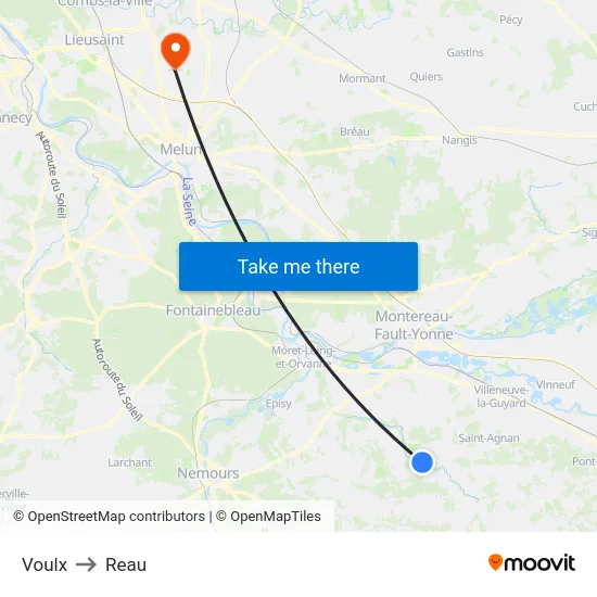 Voulx to Reau map