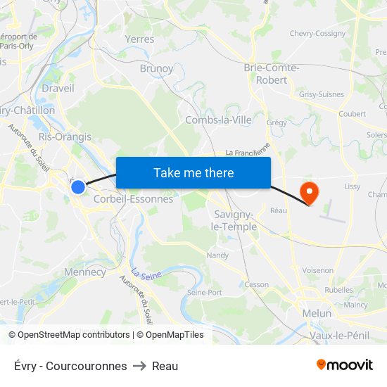 Évry - Courcouronnes to Reau map