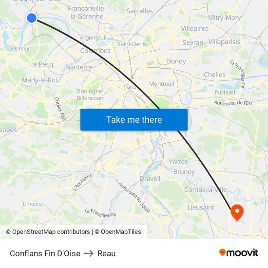Conflans Fin D'Oise to Reau map