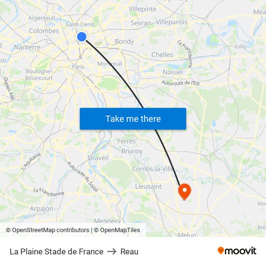 La Plaine Stade de France to Reau map
