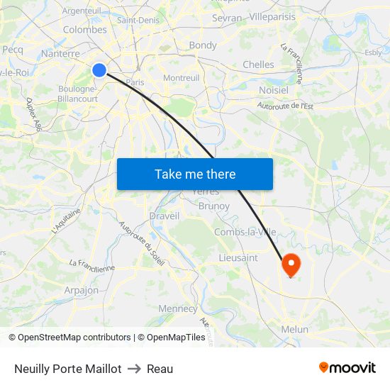 Neuilly Porte Maillot to Reau map