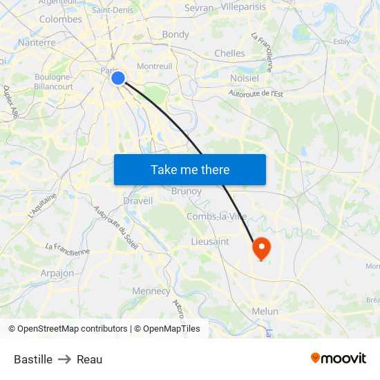 Bastille to Reau map